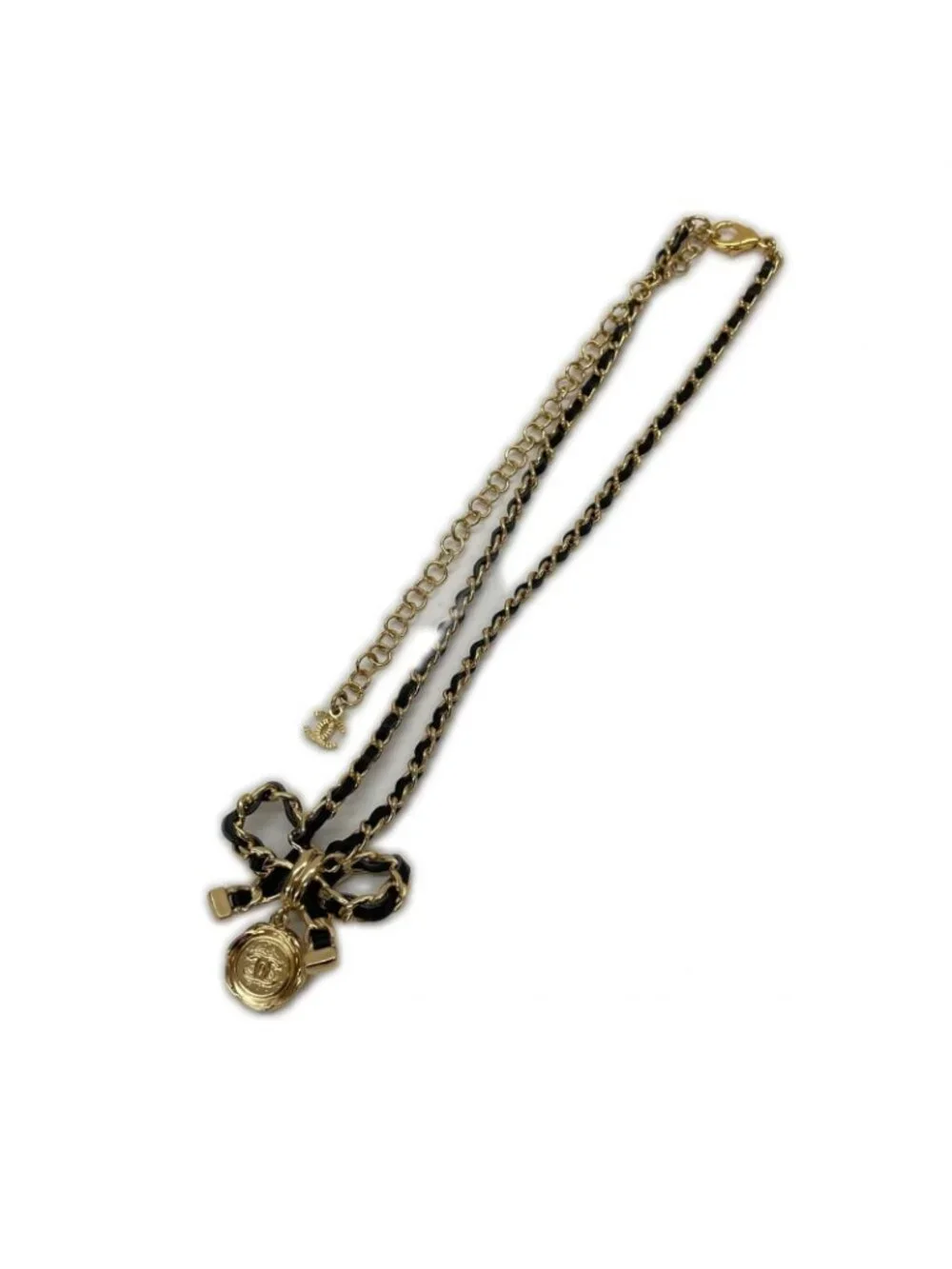 Chanel Leather Ribbon Necklace Metiers D'art Black